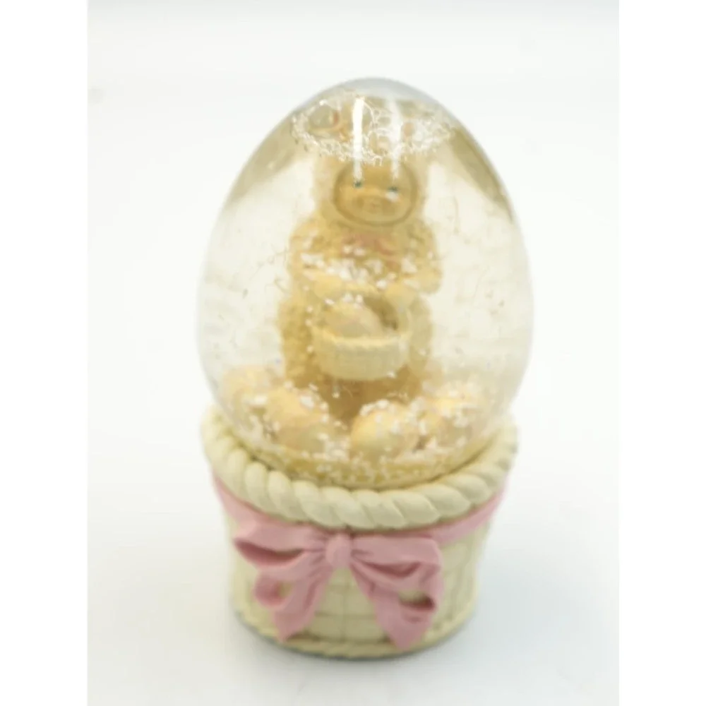 Enesco Egg Snow Globe Bear in Basket with Pink‎ Bow – 1992 Vintage